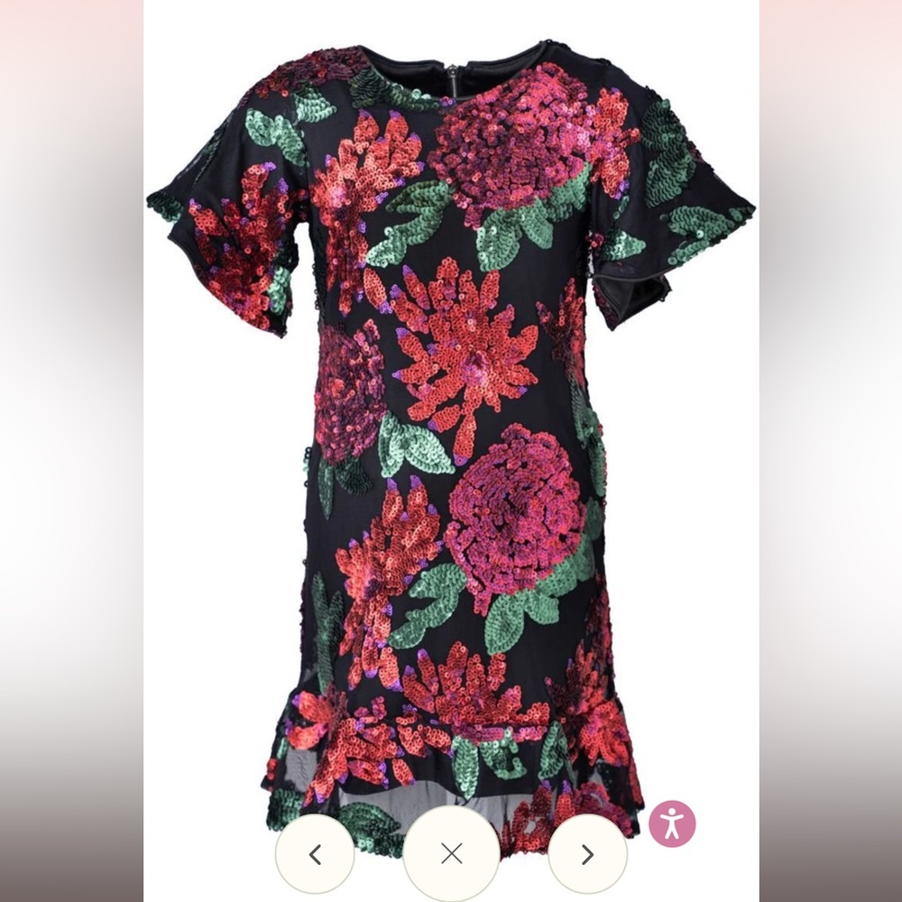 Ivy City Co Black Dress with Red and Green Floral Design